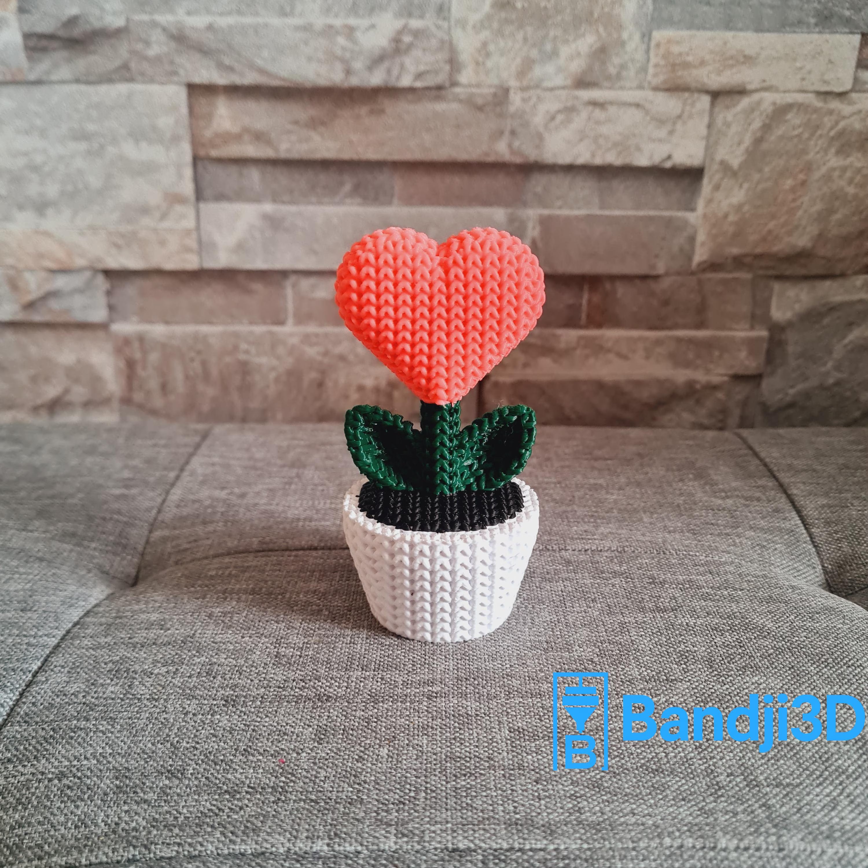 Plante cœur tricotée 3D – Objet déco mignon fait main – Cadeau original en impression 3D