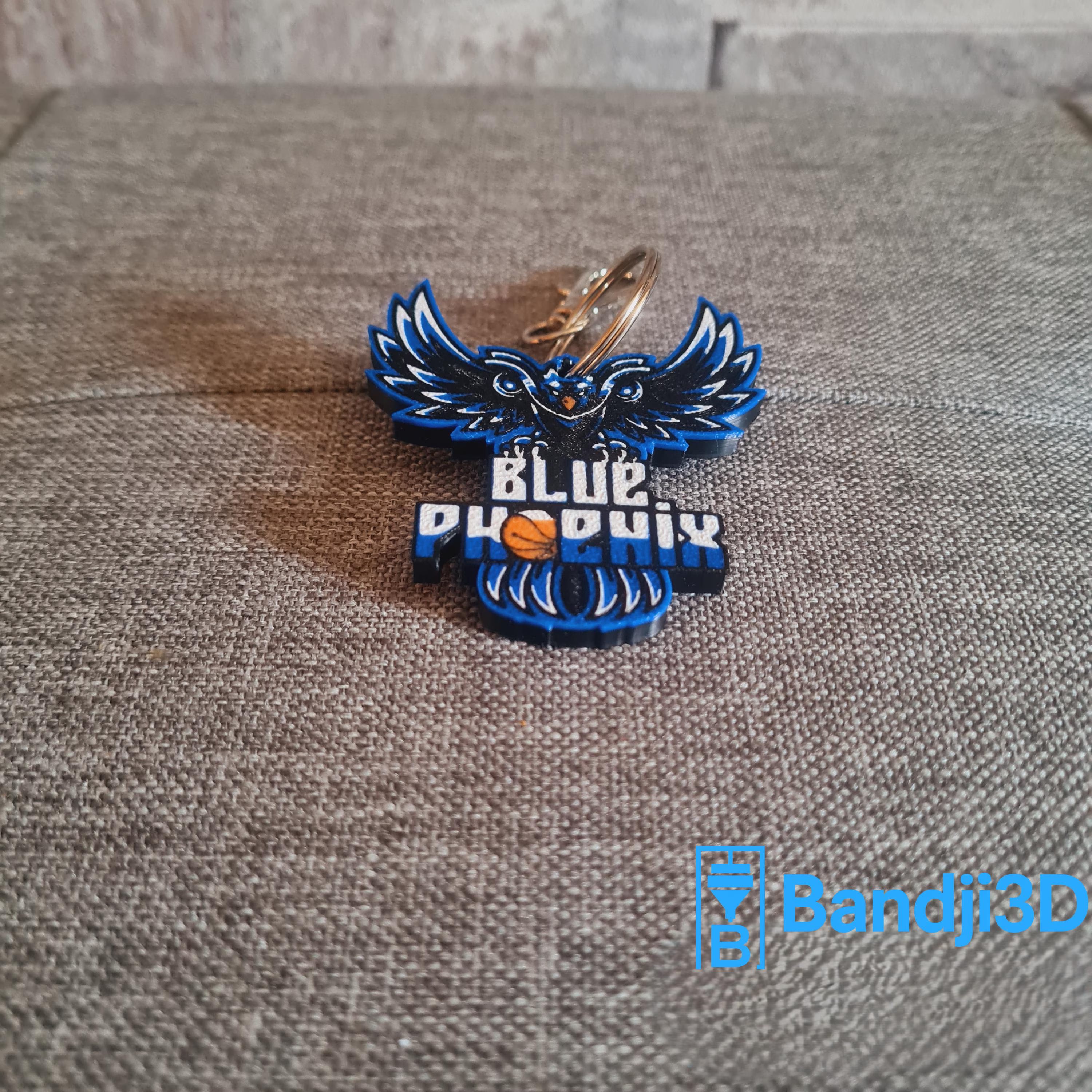 Porte-clés Blue Phoenix basket – Logo équipe locale – Cadeau supporter personnalisé avec prénom gravé