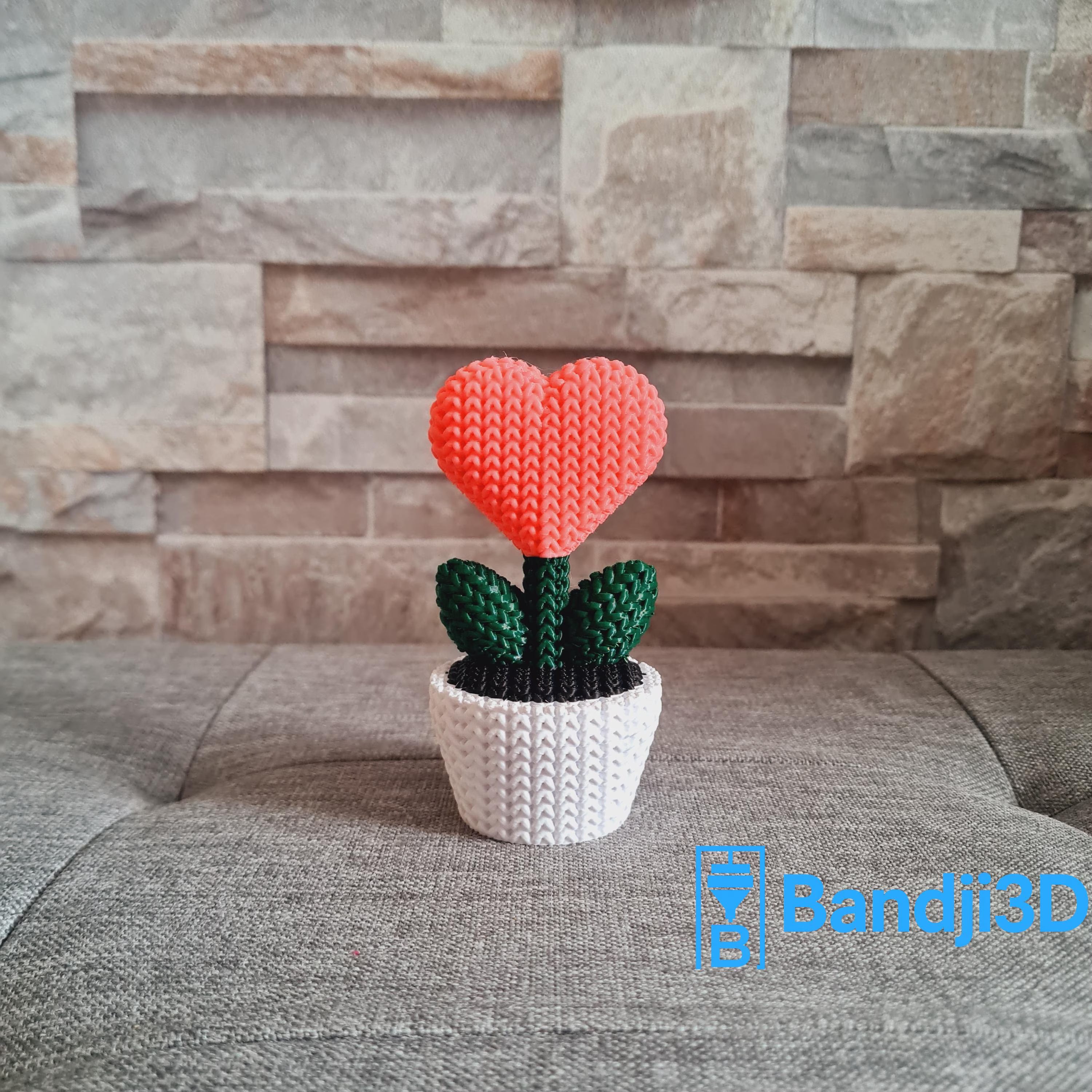 Plante cœur tricotée 3D – Objet déco mignon fait main – Cadeau original en impression 3D