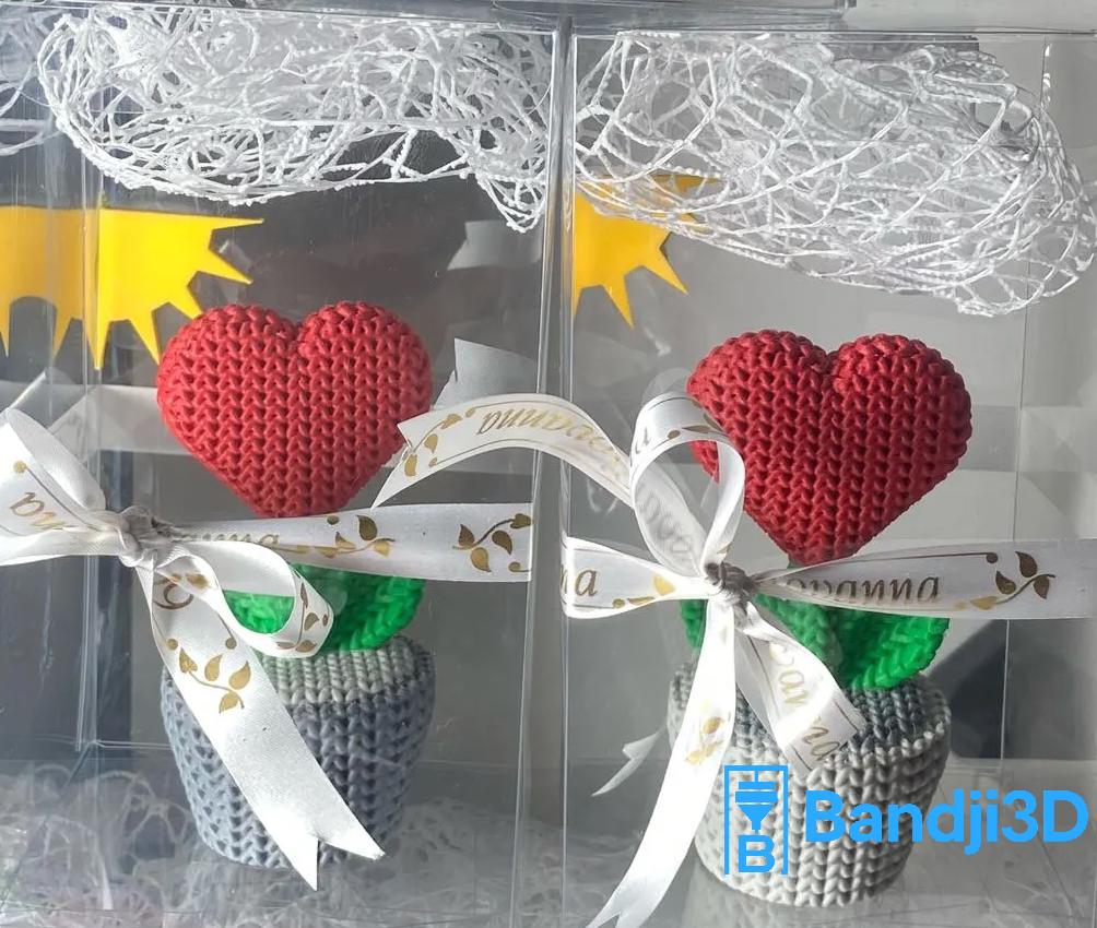 Plante cœur tricotée 3D – Objet déco mignon fait main – Cadeau original en impression 3D