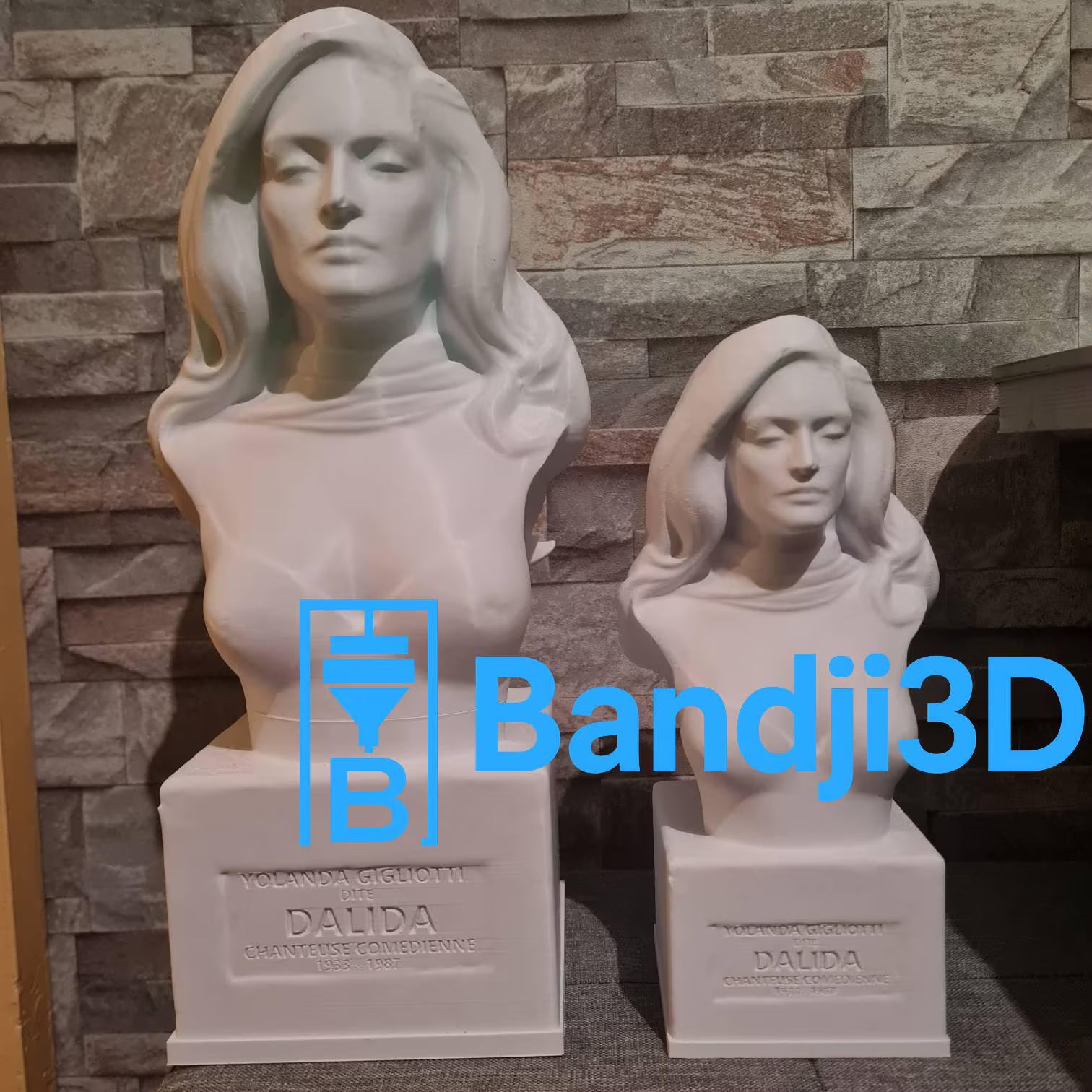 Buste Dalida en impression 3D personnalisable – Statue décorative unique – Sculpture cadeau fan de musique (25 cm / 37 cm)