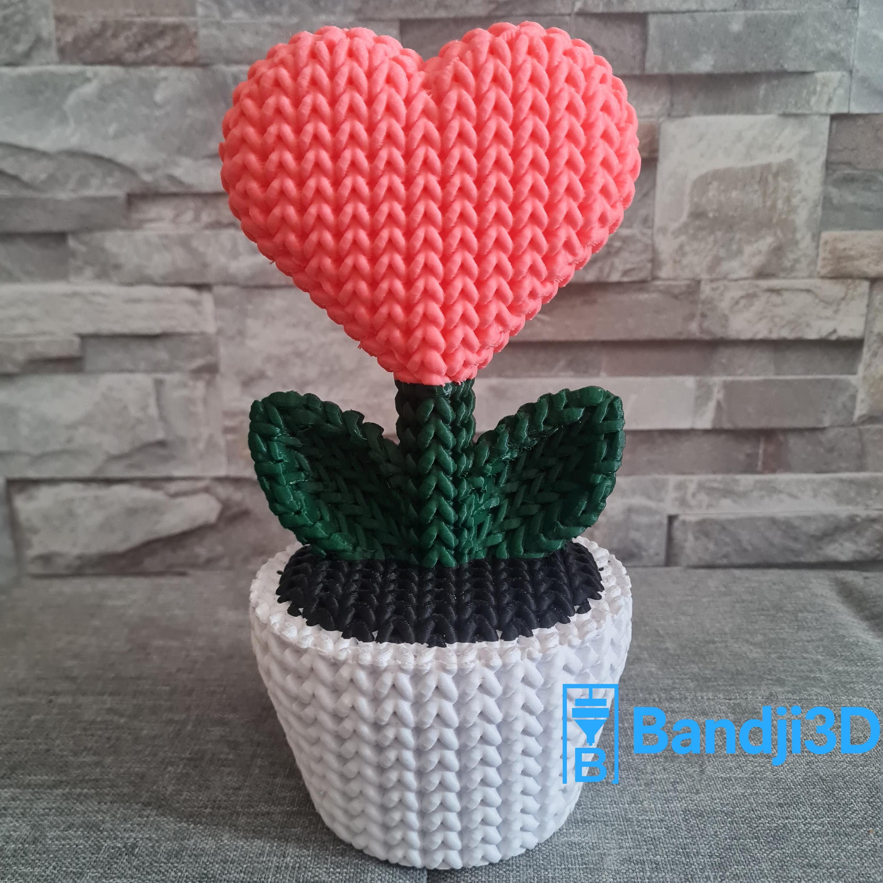 Plante cœur tricotée 3D – Objet déco mignon fait main – Cadeau original en impression 3D