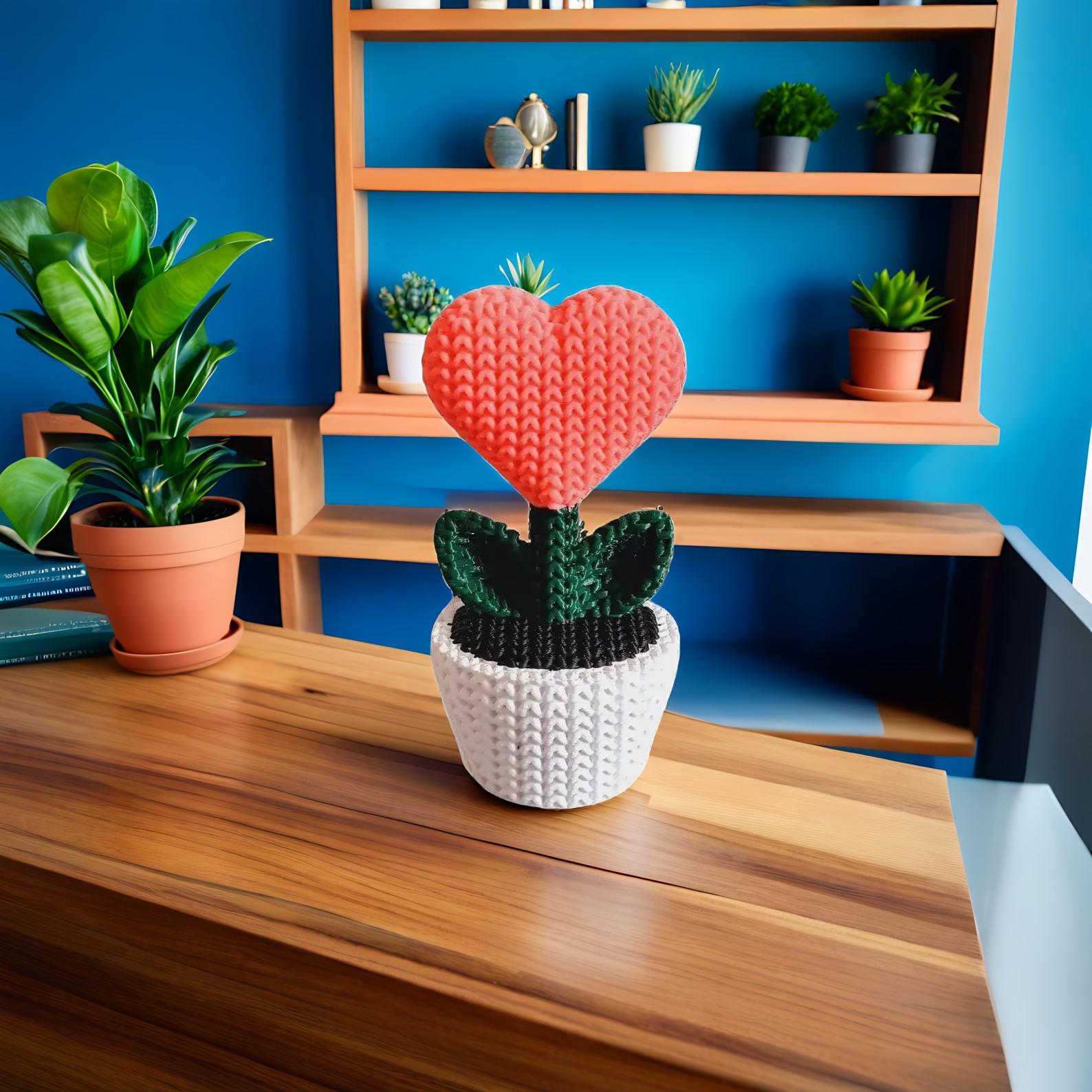 Plante cœur tricotée 3D – Objet déco mignon fait main – Cadeau original en impression 3D