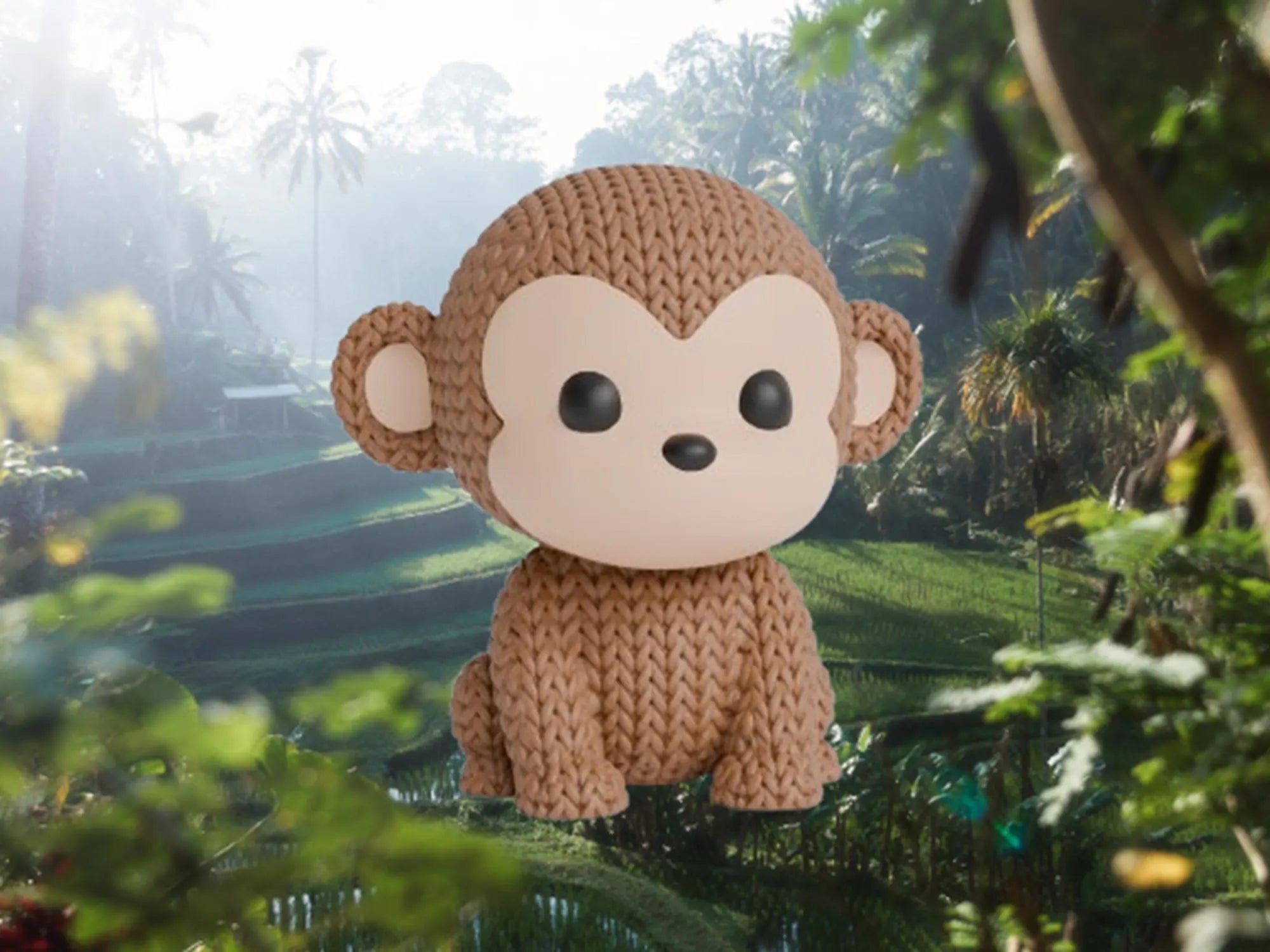 Figurine singe tricot 3D • Sculpture artisanale • Déco jungle • 3 tailles et 14 couleurs