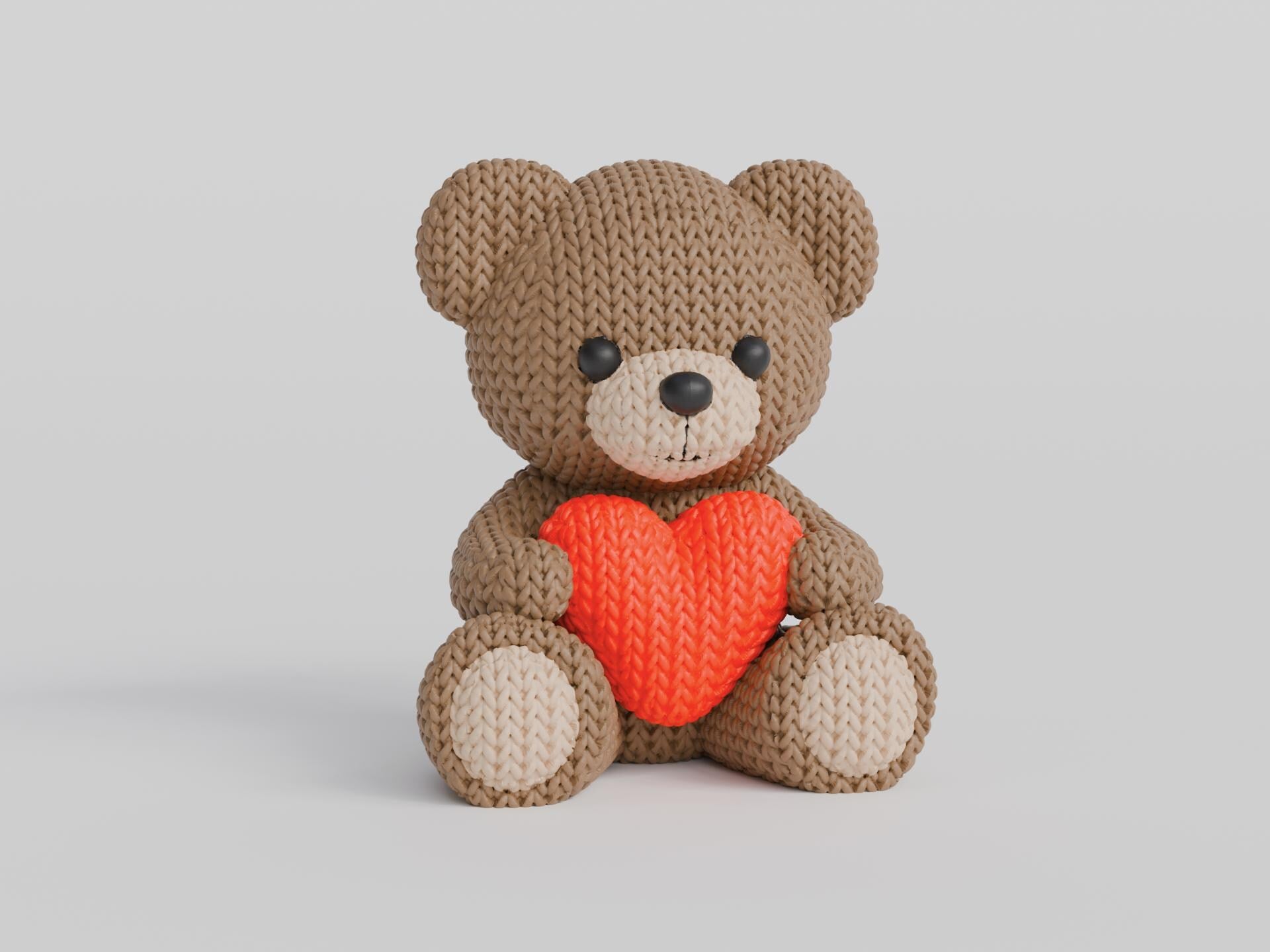 Figurine ourson tricot 3D avec cœur • Sculpture artisanale mignonne • Cadeau romantique • 2 tailles et 14 couleurs