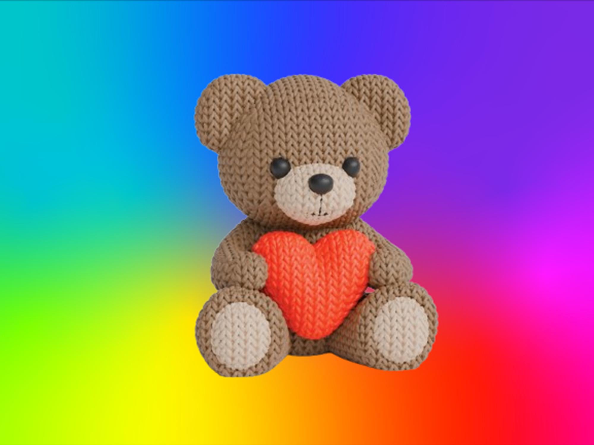 Figurine ourson tricot 3D avec cœur • Sculpture artisanale mignonne • Cadeau romantique • 2 tailles et 14 couleurs