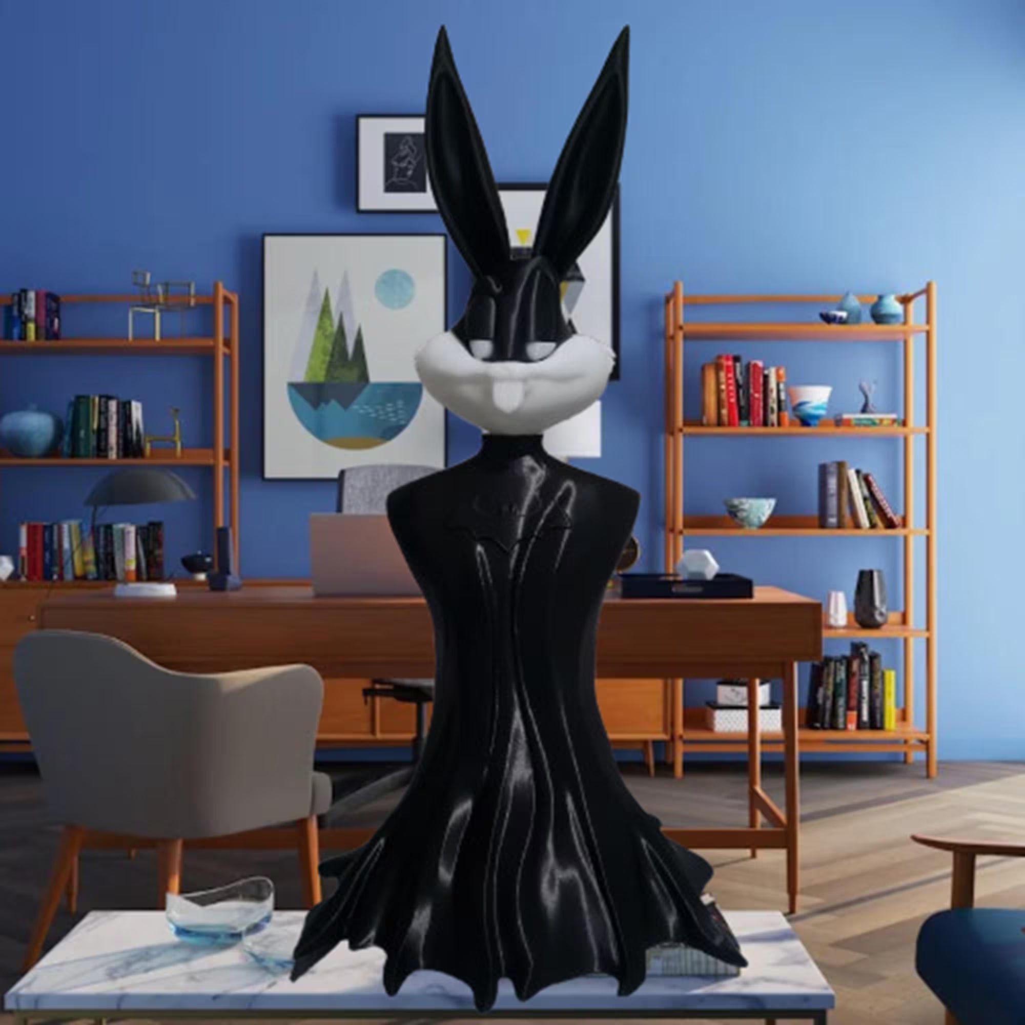 Figurine inspirée de l’univers Bugs Bunny Style Batman – 30 cm – Couleur Personnalisable – Décoration Geek Pop Culture Impression 3D