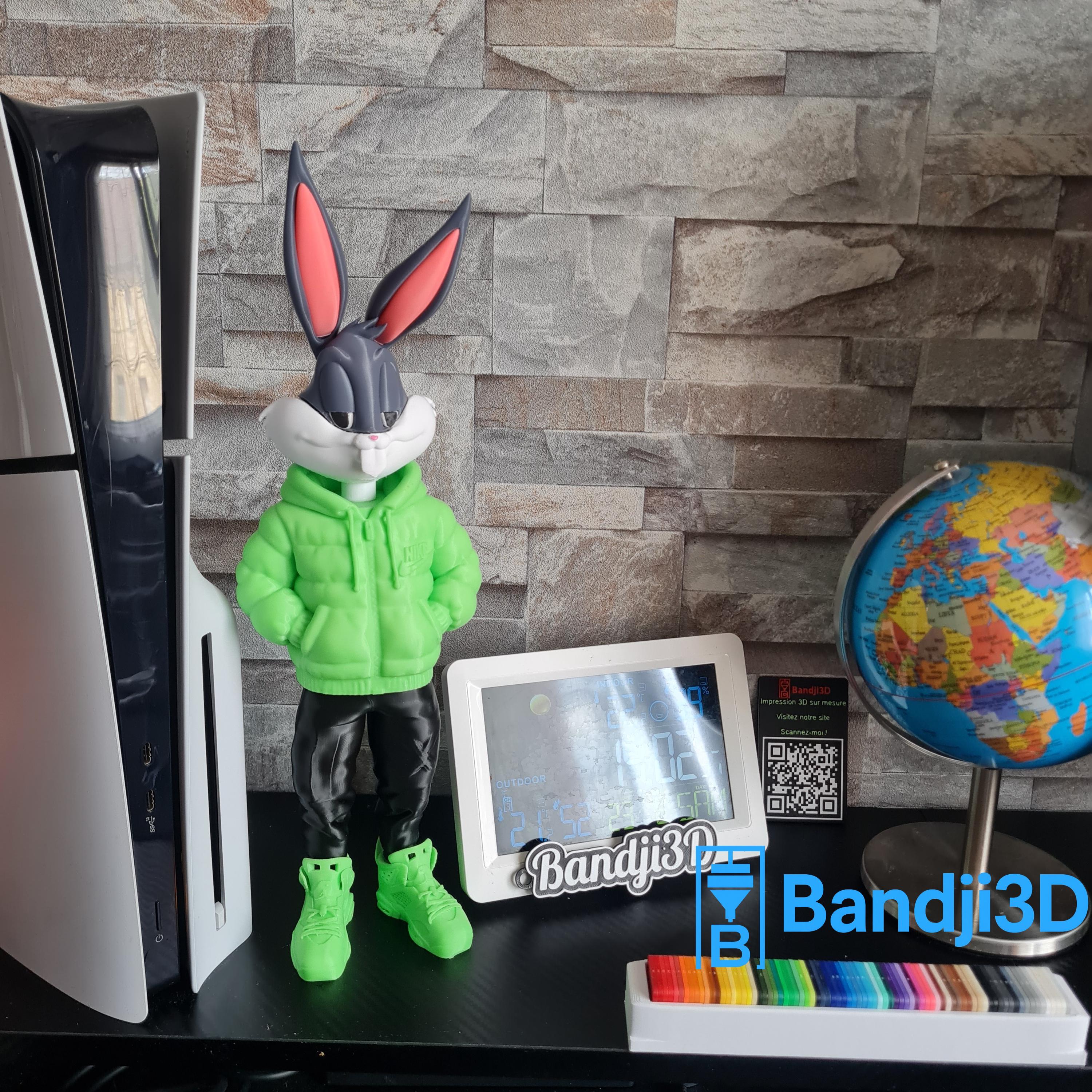 Figurine  inspirée de l’univers Bugs Bunny streetwear personnalisable – Statue déco cartoon en impression 3D – Cadeau original