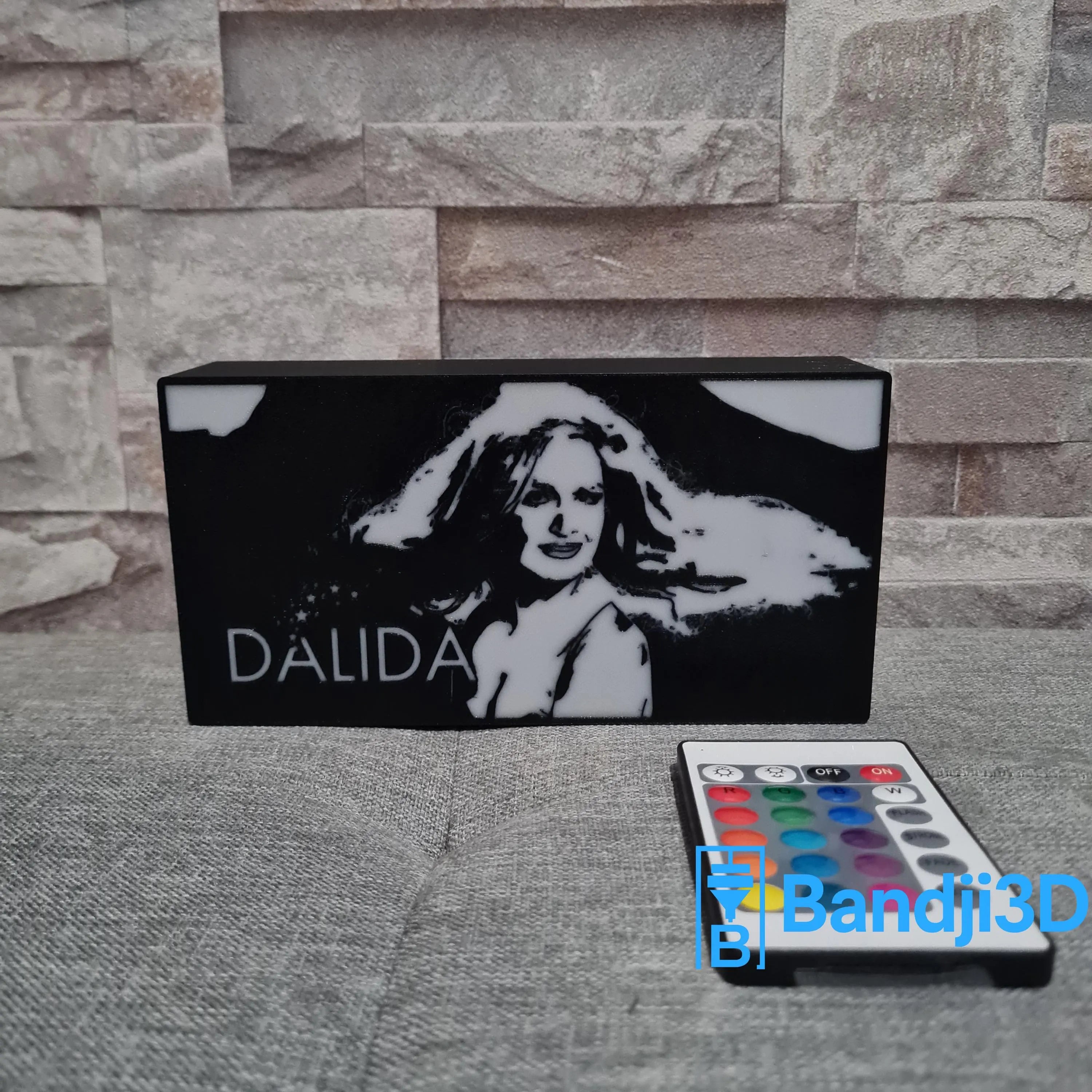 Lampe LED Portrait Dalida – Télécommande & Contrôle Smartphone – Gravure Personnalisée au Dos