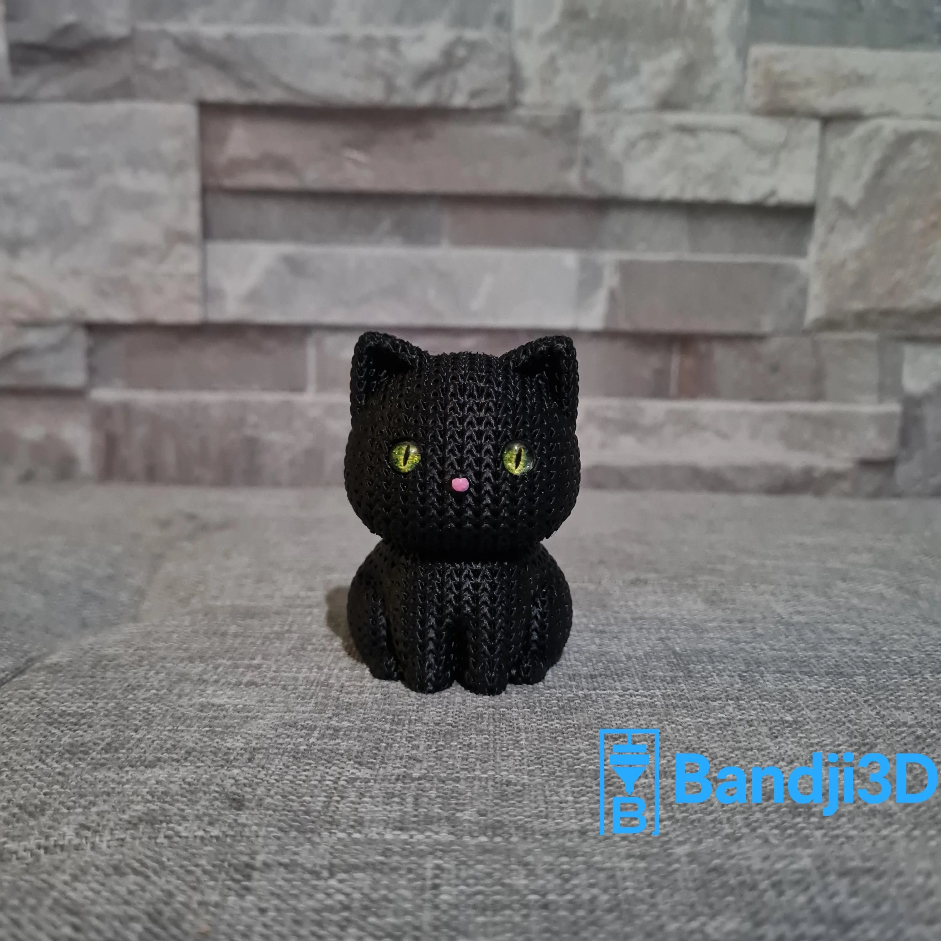 Chat Tricot Imprimé 3D • Figurine Déco Kawaii • 14 Couleurs • 3 Tailles (6cm yeux colorés, 15cm & 24cm yeux boutons) • Cadeau Chat
