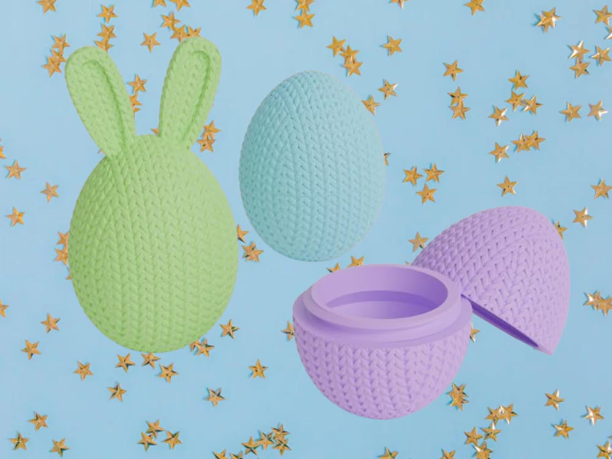 Conteneur œuf de Pâques tricot 3D • Boîte artisanale déco festive • 3 tailles et 14 couleurs