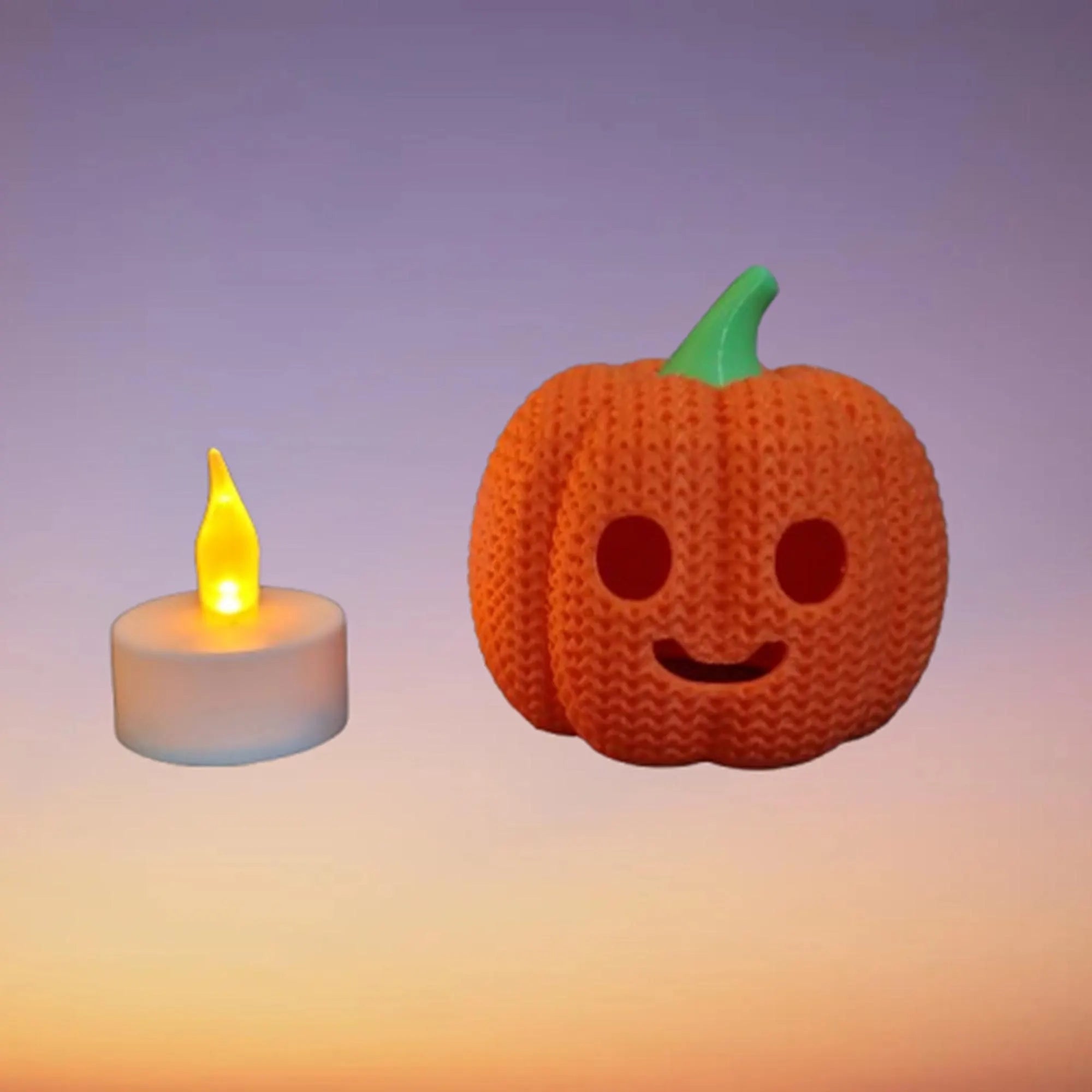 Décoration Halloween – Citrouille effet tricot – Impression 3D avec bougie LED