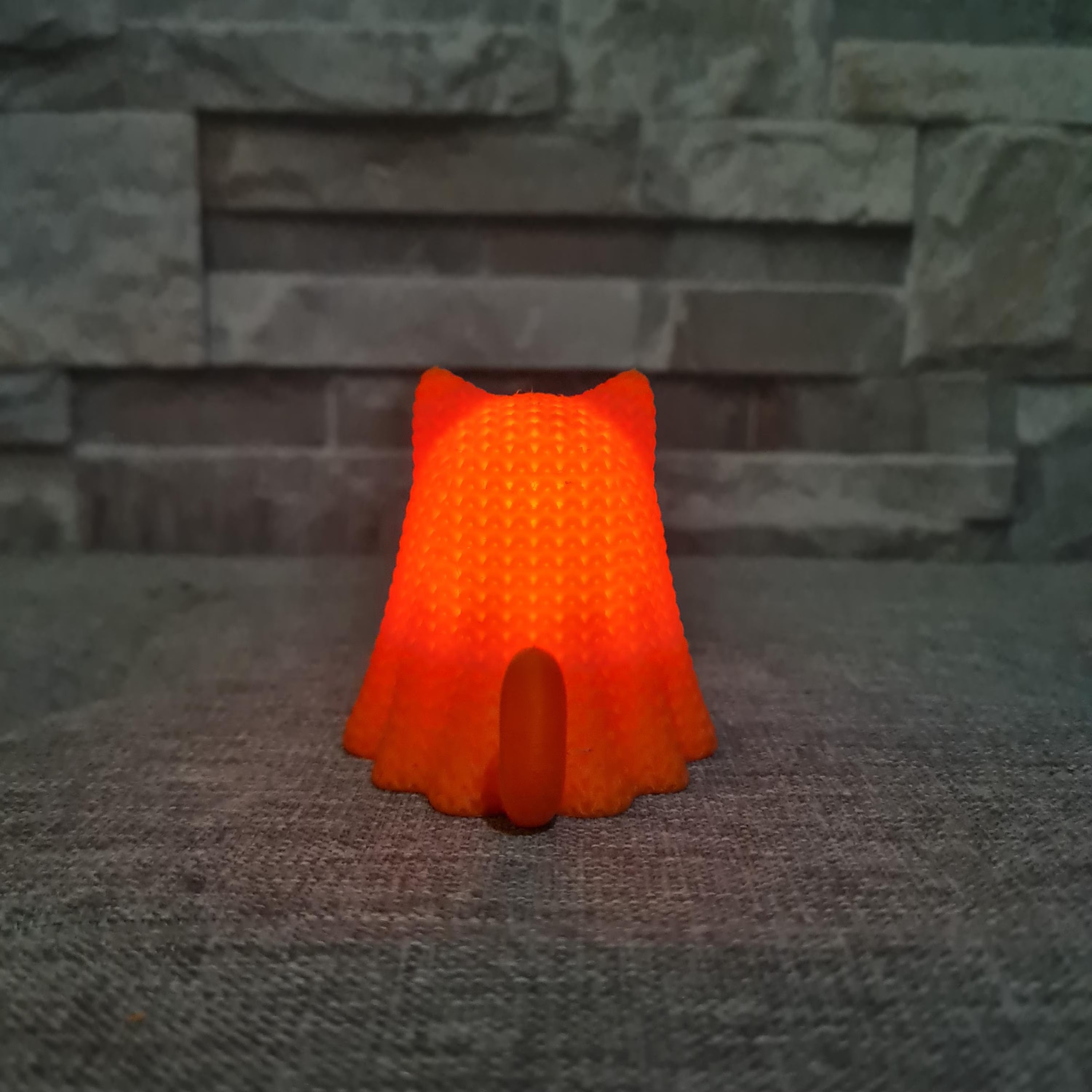 Chat Fantôme effet tricot – Photophore Halloween – Impression 3D avec bougie LED