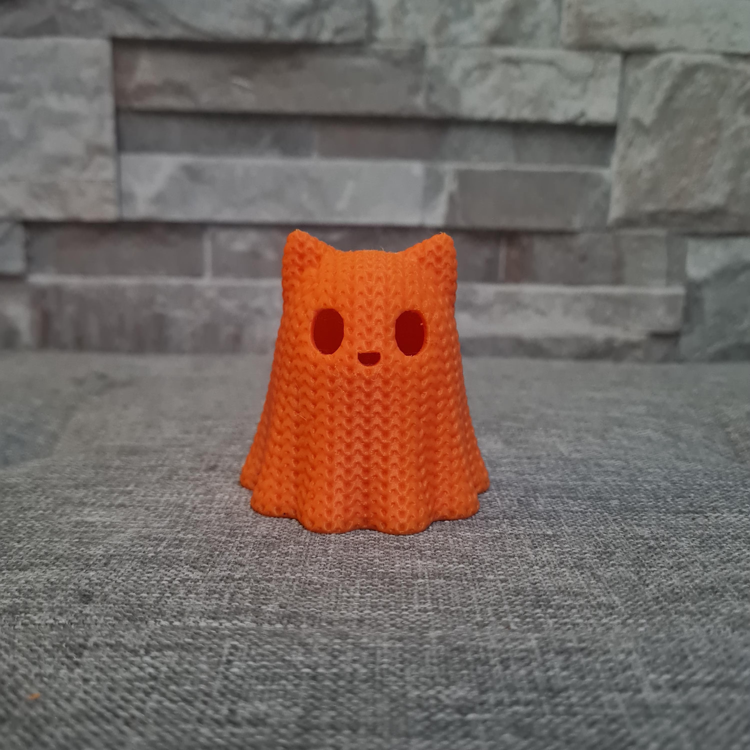 Chat Fantôme effet tricot – Photophore Halloween – Impression 3D avec bougie LED