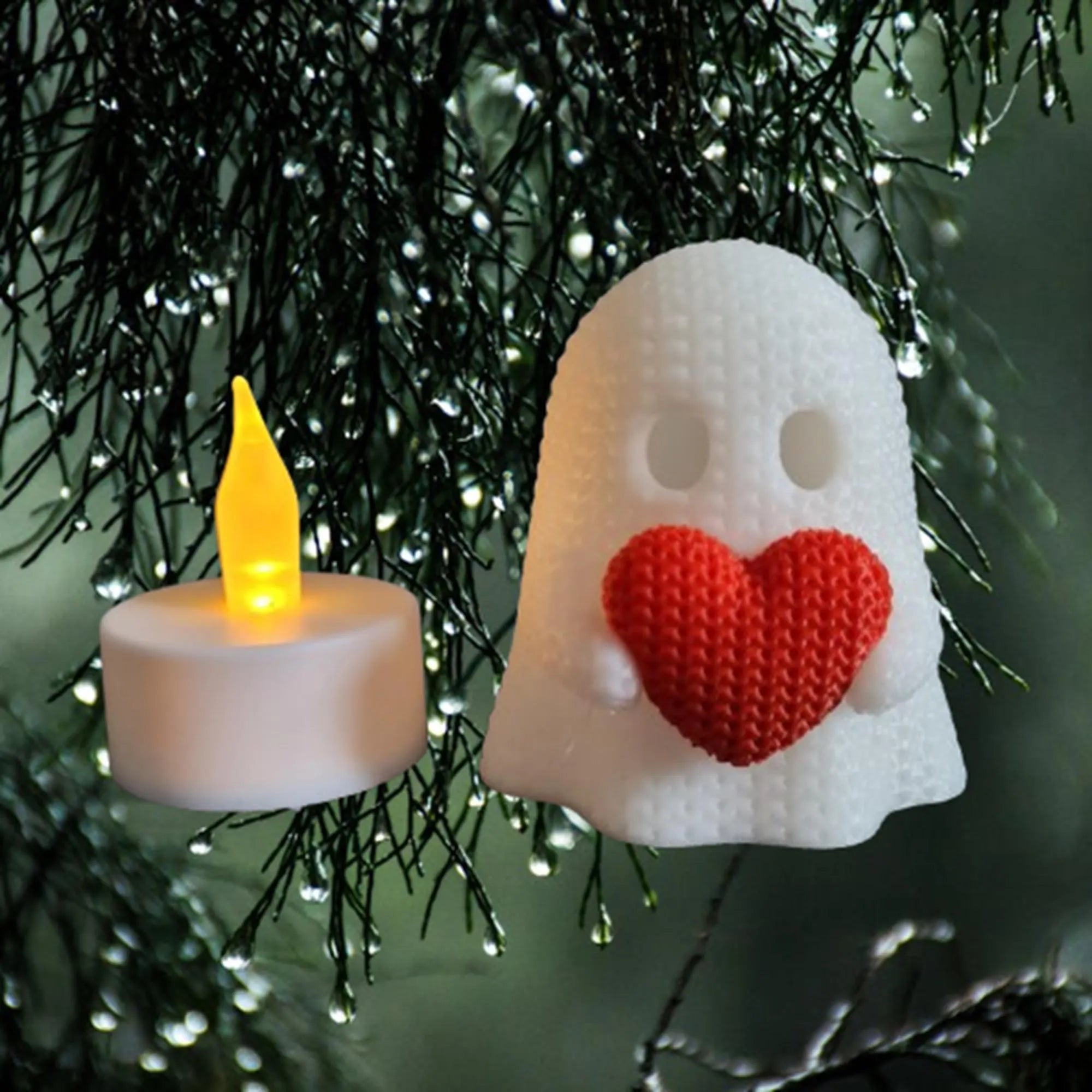 Fantôme effet tricot avec cœur – Photophore Halloween / Saint-Valentin – Impression 3D