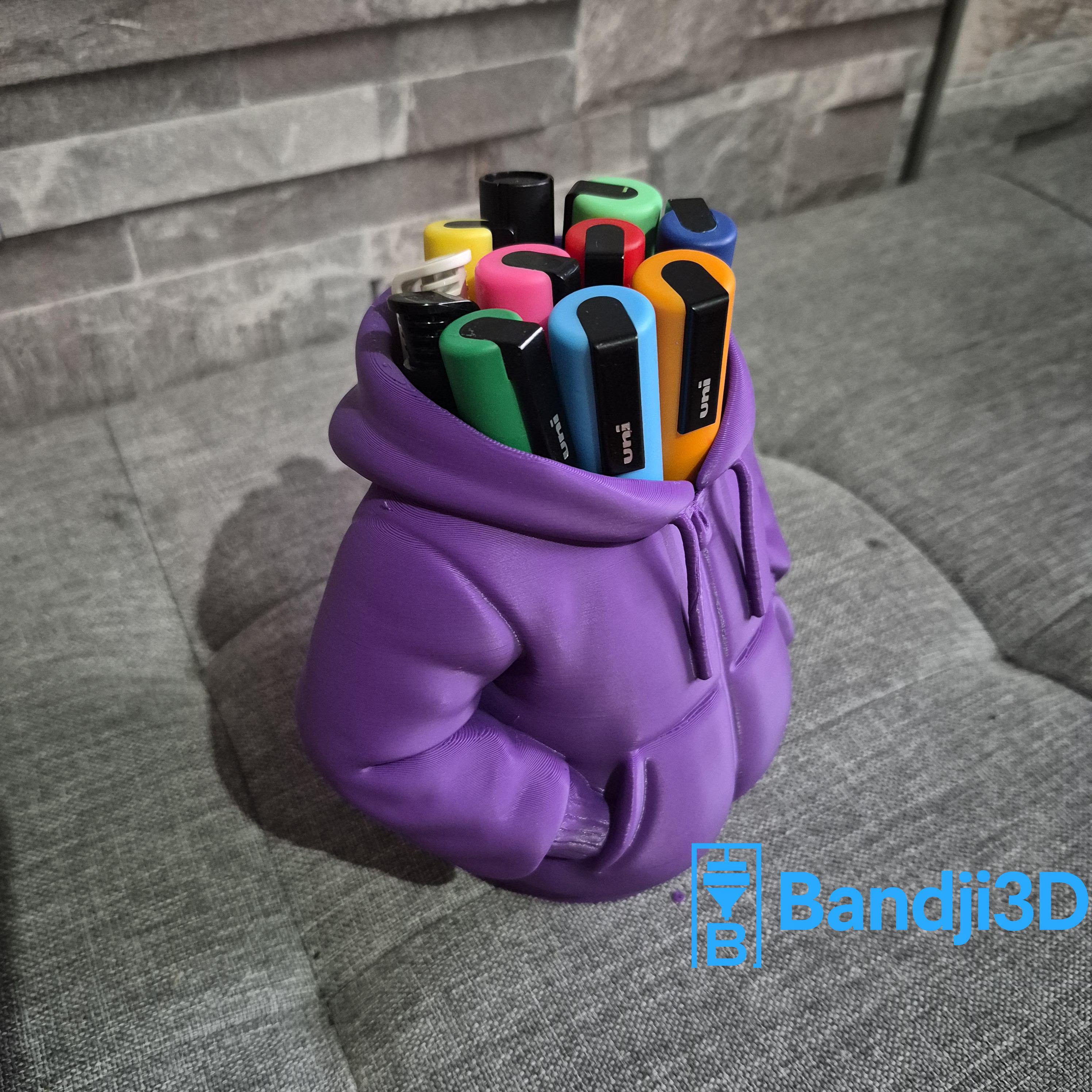 Pot à crayons fun hoodie impression 3D – Rangement pinceaux, stylos ou feutres – Cadeau original – Plusieurs couleurs au choix
