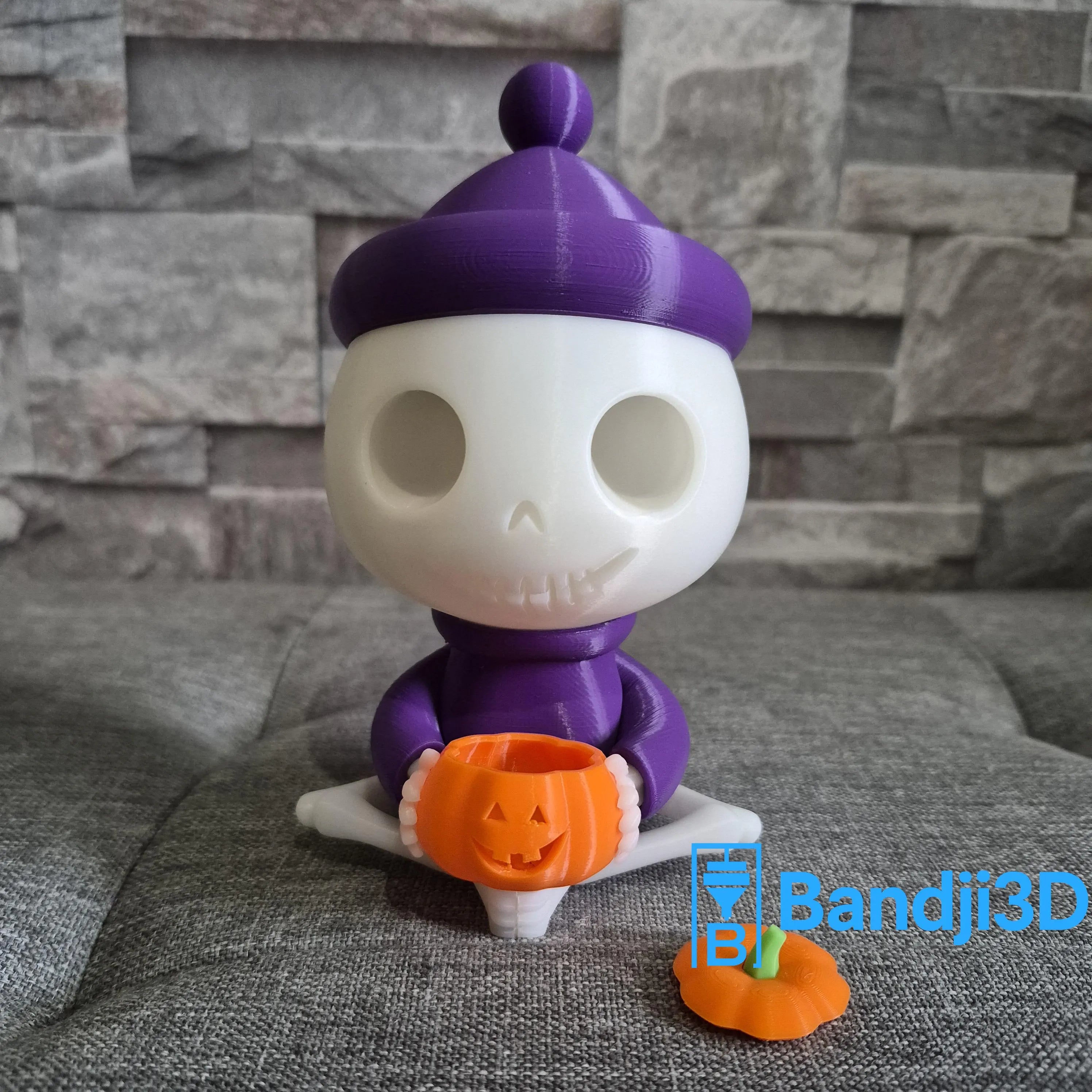 Figurine Squelette Halloween – Citrouille LED ou déco simple – Impression 3D personnalisable – Déco automne originale 15cm ou 40cm