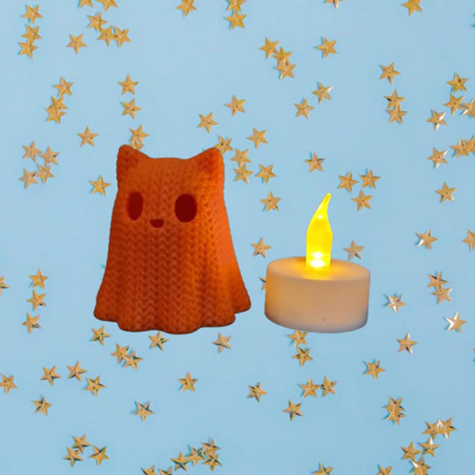 Chat Fantôme effet tricot – Photophore Halloween – Impression 3D avec bougie LED