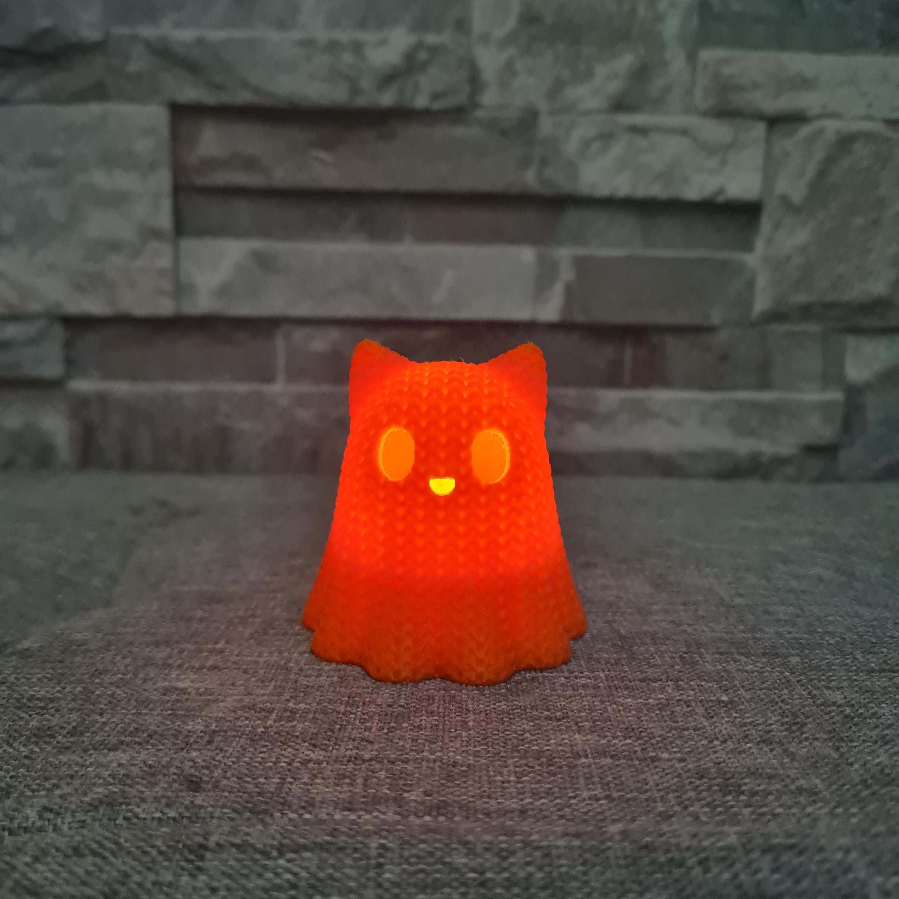 Chat Fantôme effet tricot – Photophore Halloween – Impression 3D avec bougie LED