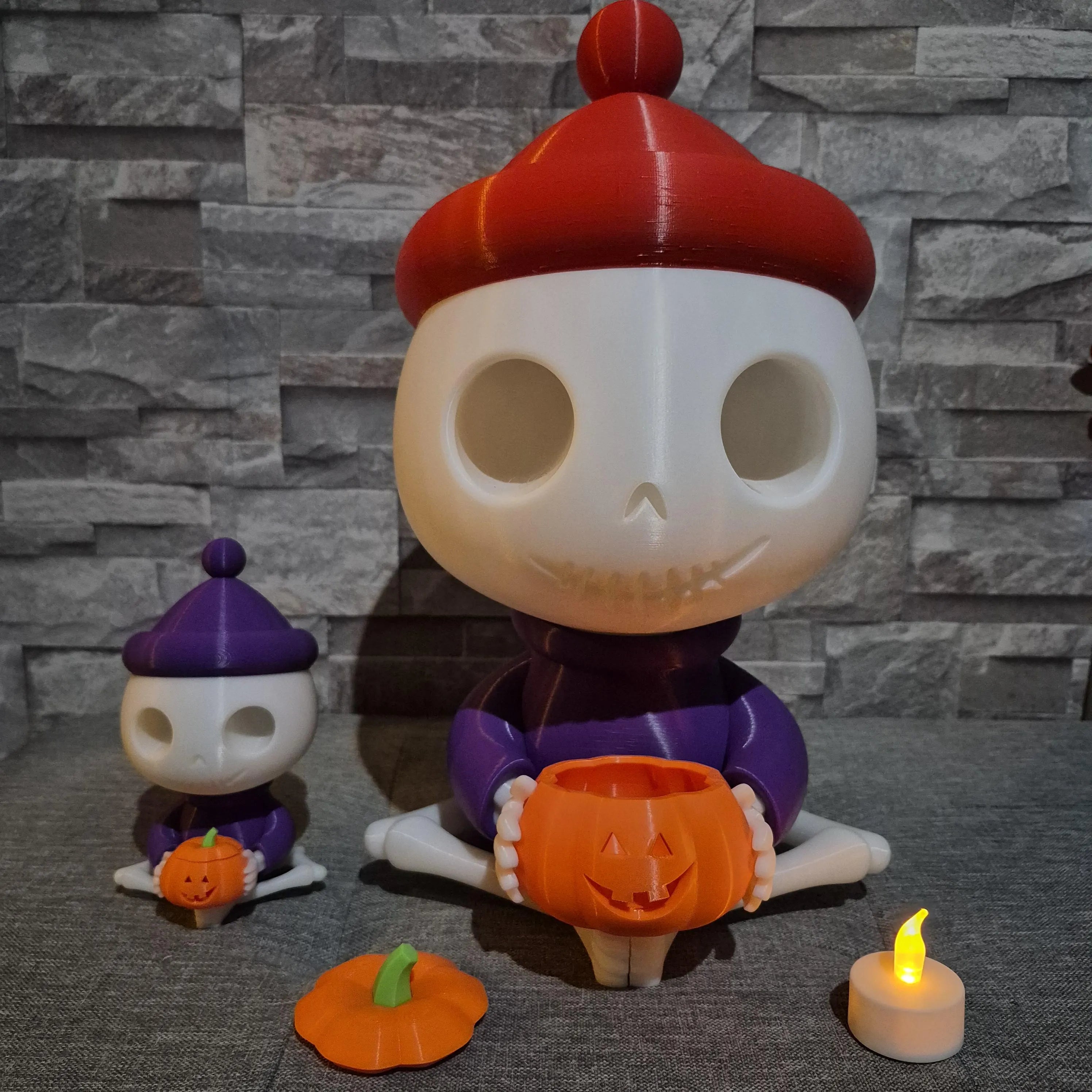 Figurine Squelette Halloween – Citrouille LED ou déco simple – Impression 3D personnalisable – Déco automne originale 15cm ou 40cm