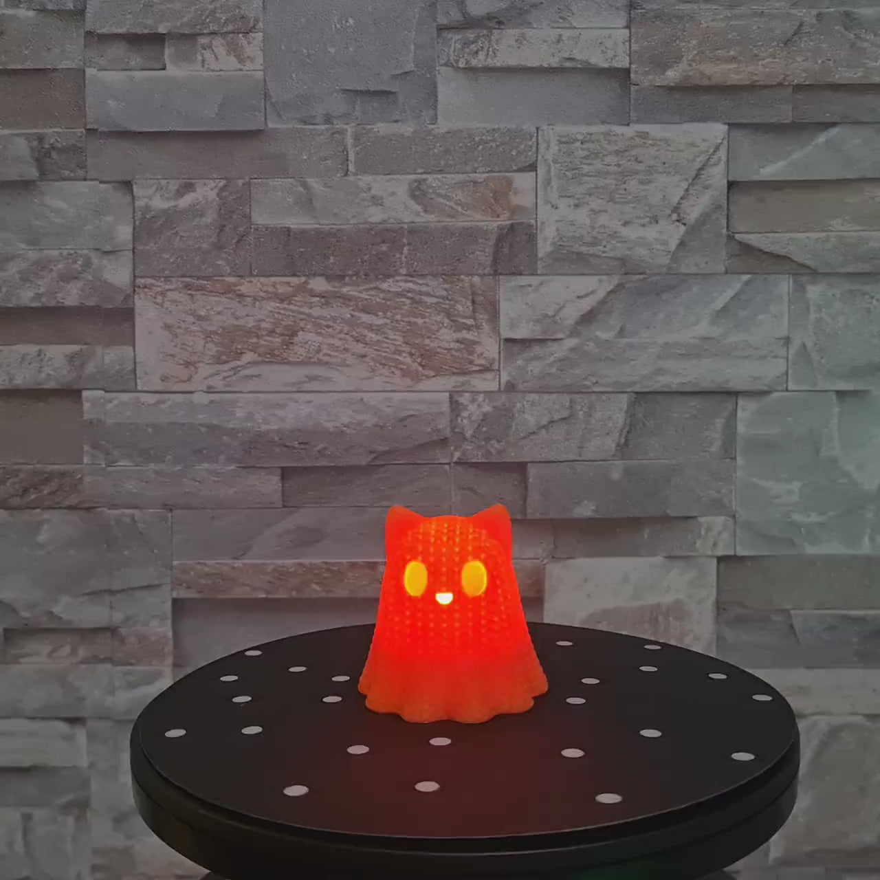 Chat Fantôme effet tricot – Photophore Halloween – Impression 3D avec bougie LED