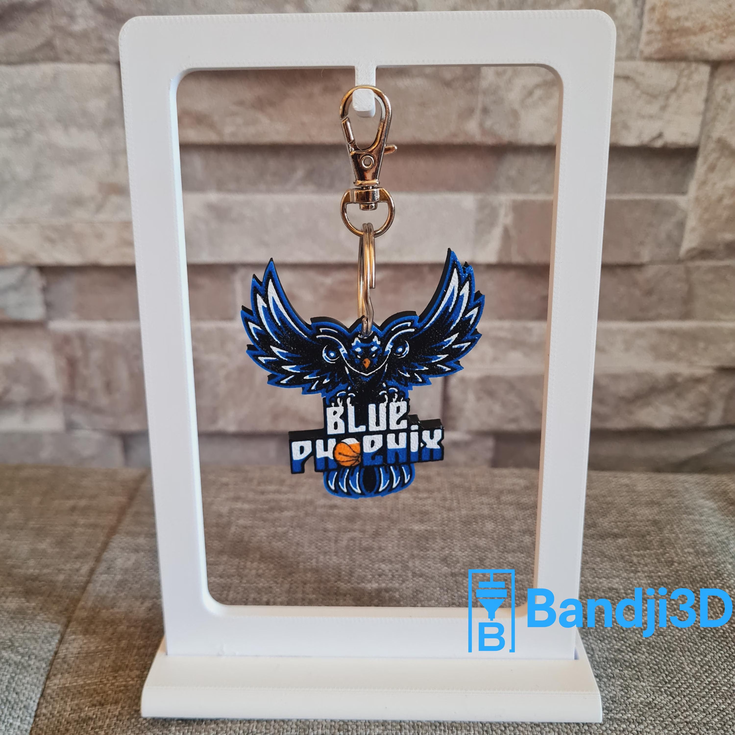Porte-clés Blue Phoenix basket – Logo équipe locale – Cadeau supporter personnalisé avec prénom gravé