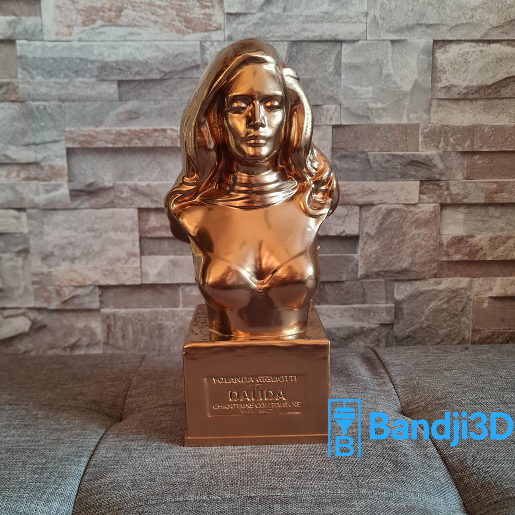 Buste Dalida en impression 3D personnalisable – Statue décorative unique – Sculpture cadeau fan de musique (25 cm / 37 cm)