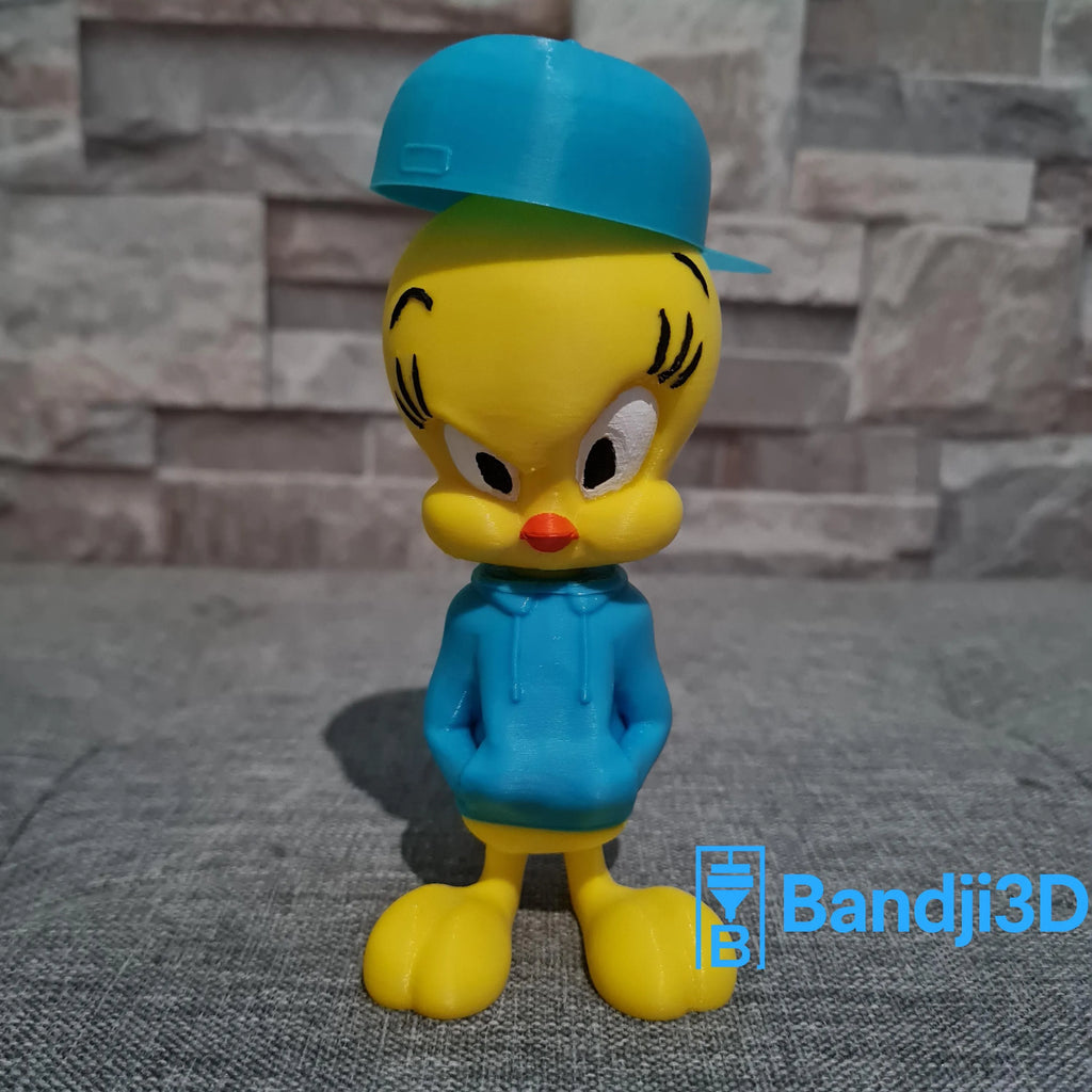 Figurine inspirée de l’univers Titi Streetwear – Figurine imprimée en 3D, Tweety déco geek et pop culture (13 cm / 24 cm