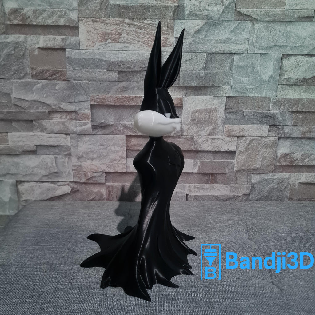Figurine inspirée de l’univers Bugs Bunny Style Batman – 30 cm – Couleur Personnalisable – Décoration Geek Pop Culture Impression 3D