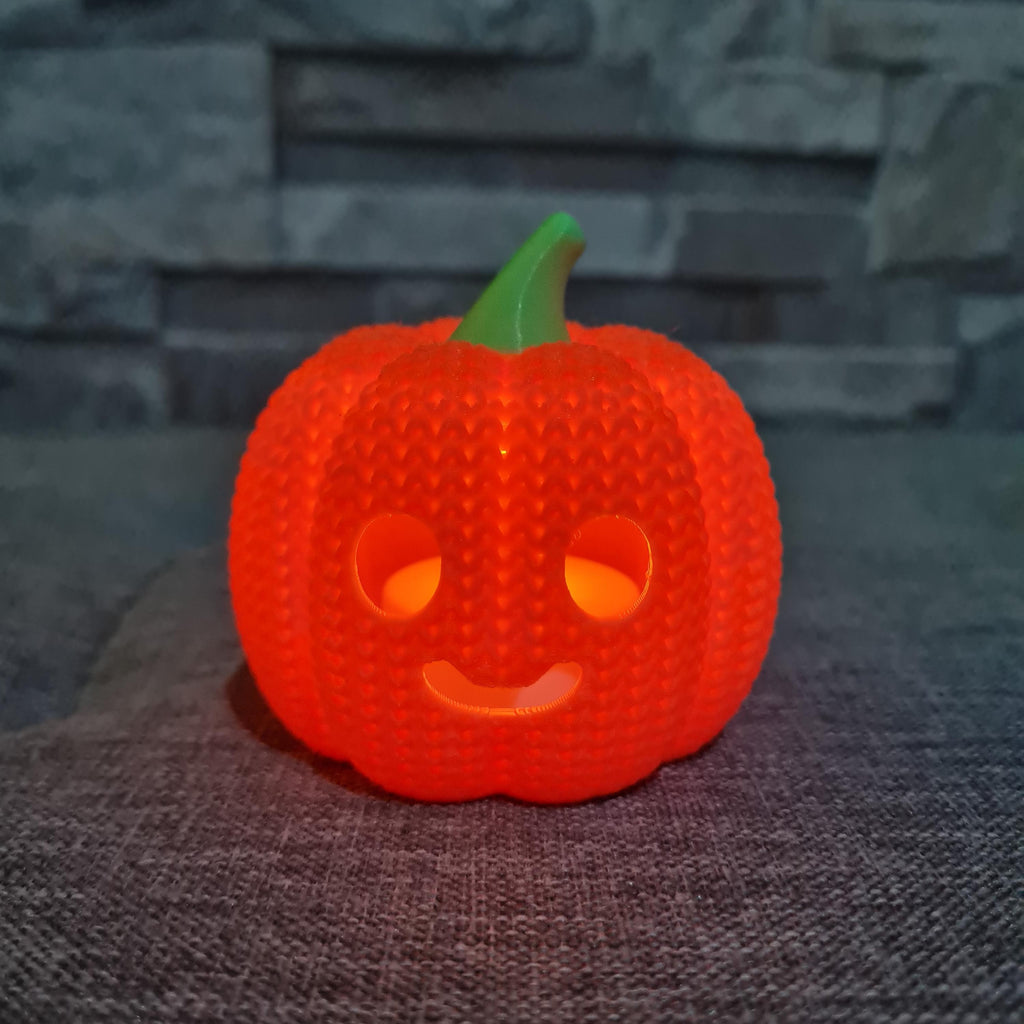 Décoration Halloween – Citrouille effet tricot – Impression 3D avec bougie LED