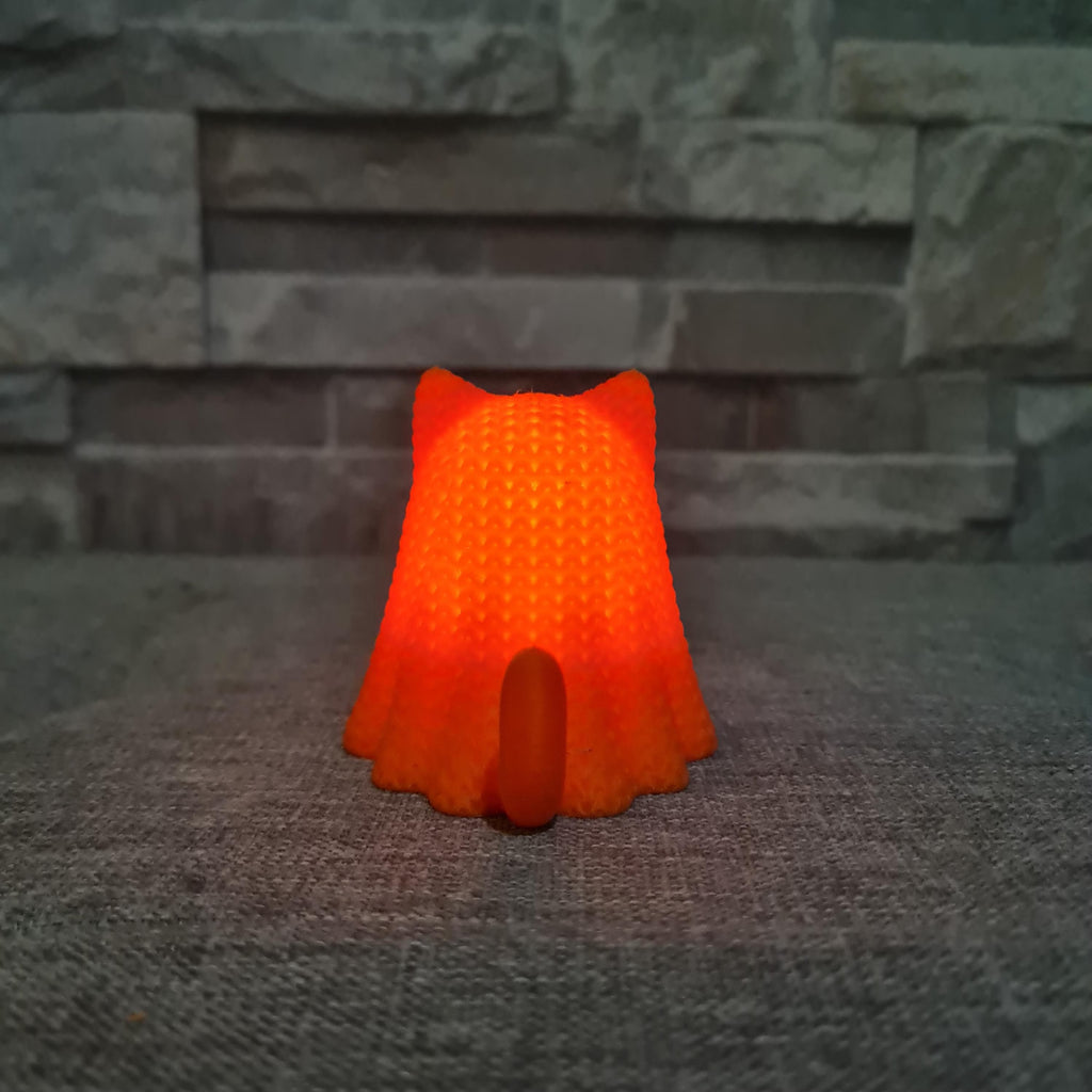 Chat Fantôme effet tricot – Photophore Halloween – Impression 3D avec bougie LED