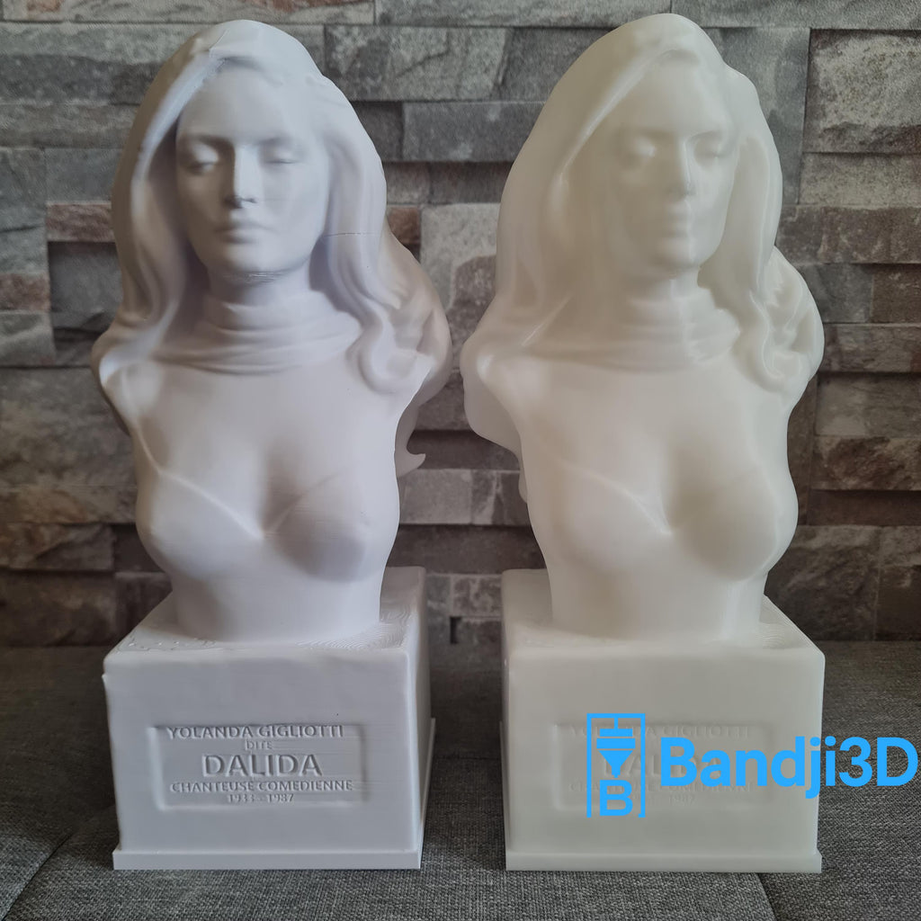 Buste Dalida en impression 3D personnalisable – Statue décorative unique – Sculpture cadeau fan de musique (25 cm / 37 cm)
