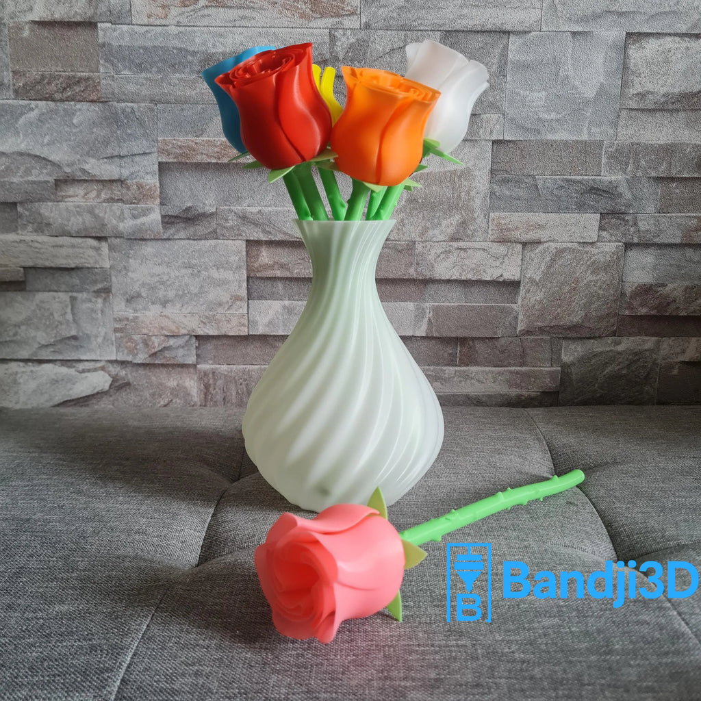 Rose en Impression 3D – À l’Unité ou en Bouquet avec Vase – Cadeau Original & Déco Durable