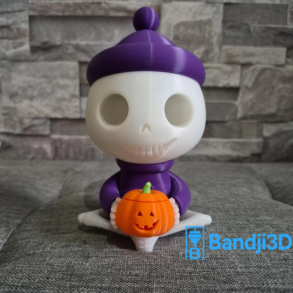 Figurine Squelette Halloween – Citrouille LED ou déco simple – Impression 3D personnalisable – Déco automne originale 15cm ou 40cm