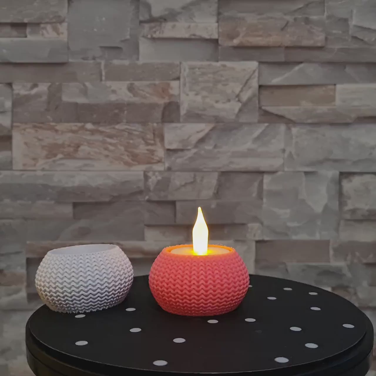 Porte-bougie tricot 3D – Bougeoir déco cosy en impression 3D effet laine – Cadeau maison original