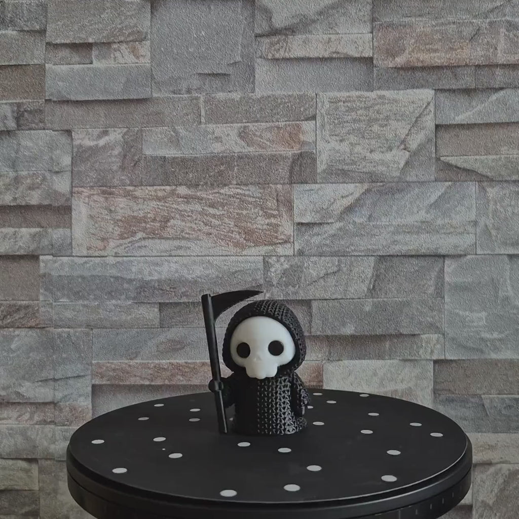 Figurine Faucheuse – Figurine tricotée en 3D – 3 tailles (6 cm / 15 cm / 24 cm) – Plusieurs couleurs dispo – Déco automne figurine halloween